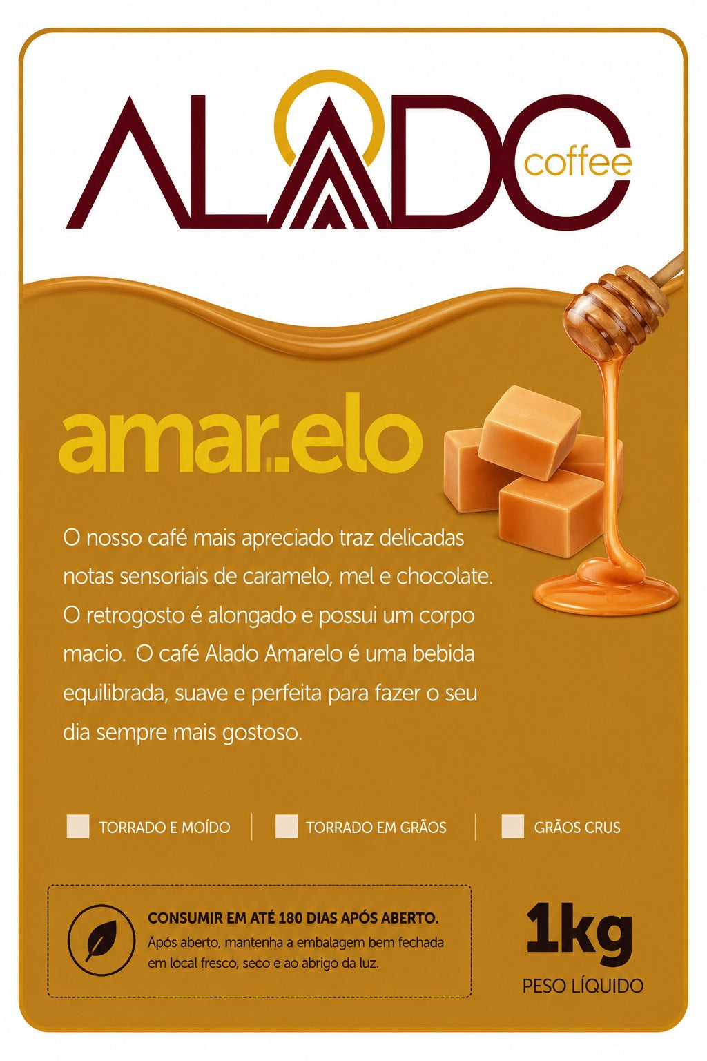 Café Amar.elo 1kg Caramelo, Mel e Chocolate | Alado Coffe